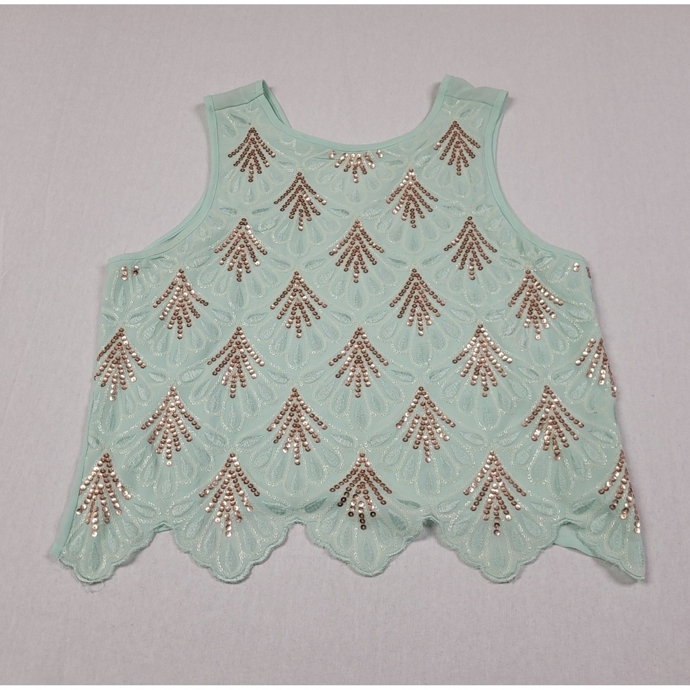 English Rose Sea Foam Green Sleeveless Tank Top with Sequins Women's Size L